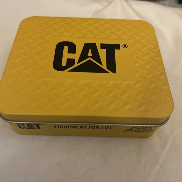 CAT caterpillar men’s black leather trifold wallet w/RFID protection shield Tin - Picture 15 of 15